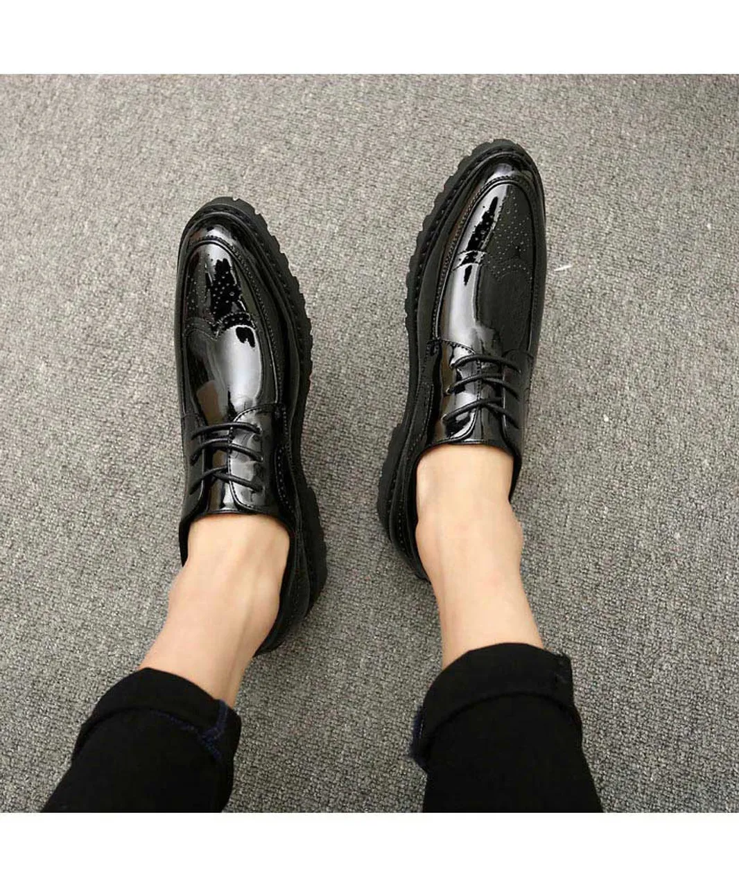 Black brogue patent leather derby dress shoe 1683