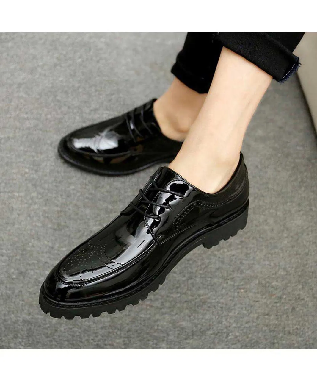 Black brogue patent leather derby dress shoe 1683