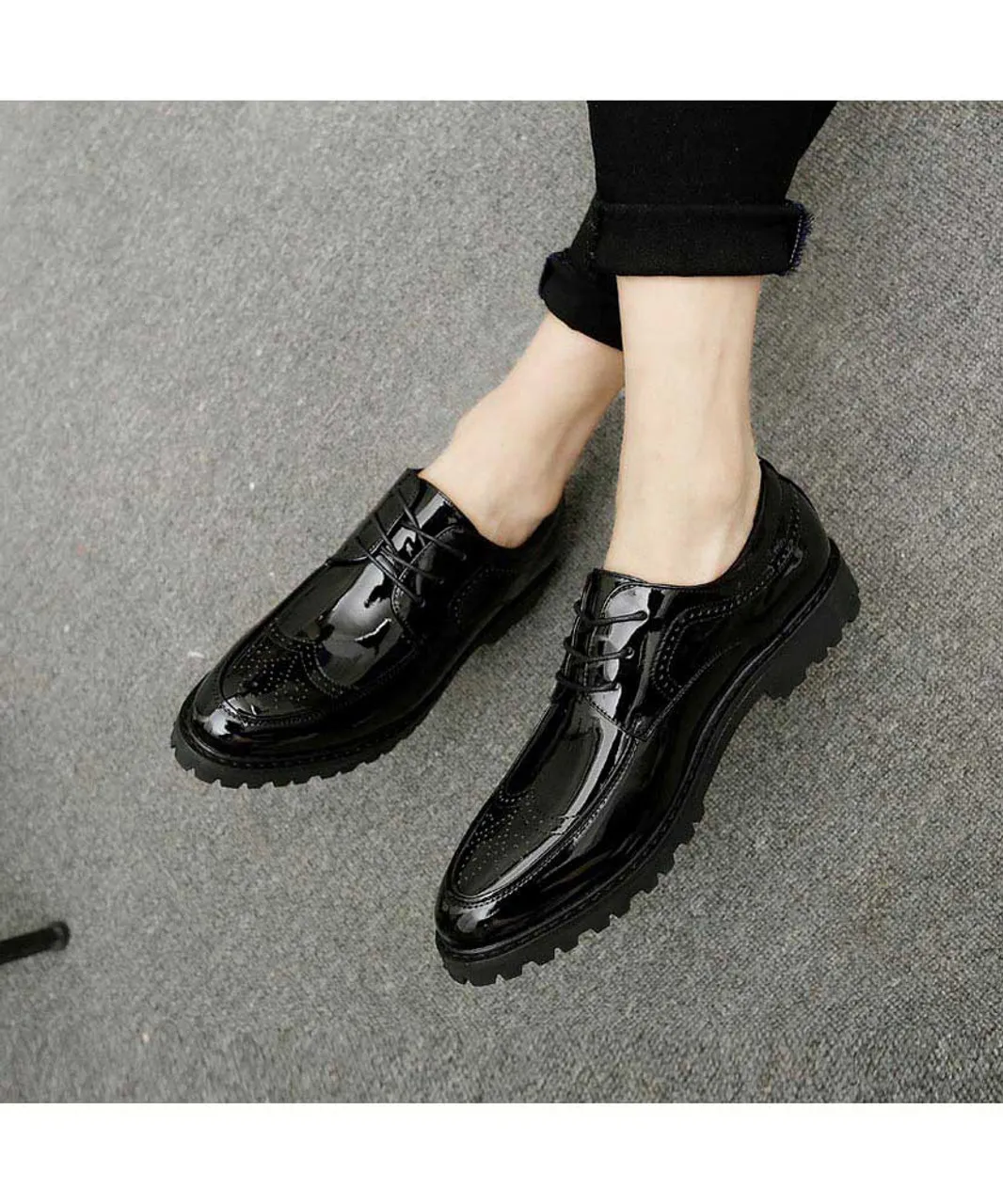 Black brogue patent leather derby dress shoe 1683