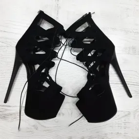 Black Faux Suede Cage Platform High Heels