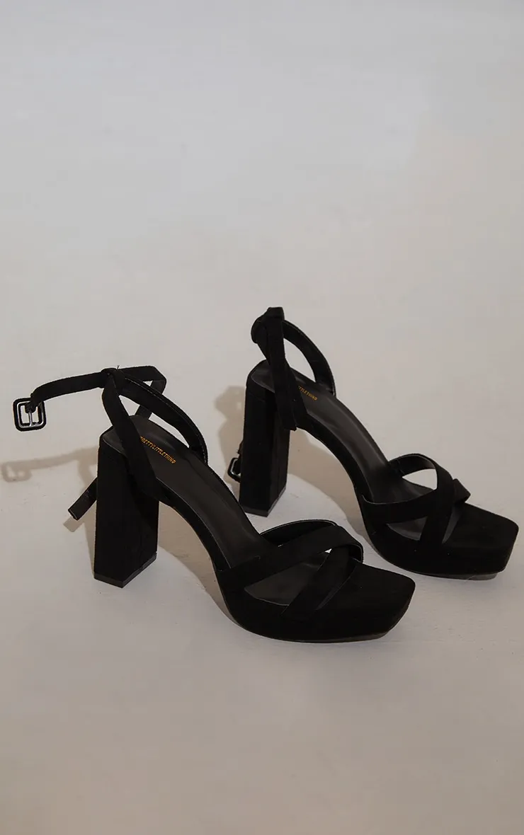 Black Faux Suede Square Toe Flat Heeled Platforms