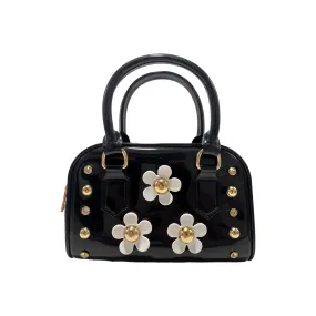 Black Floral Shiny Jelly Barrel Purse