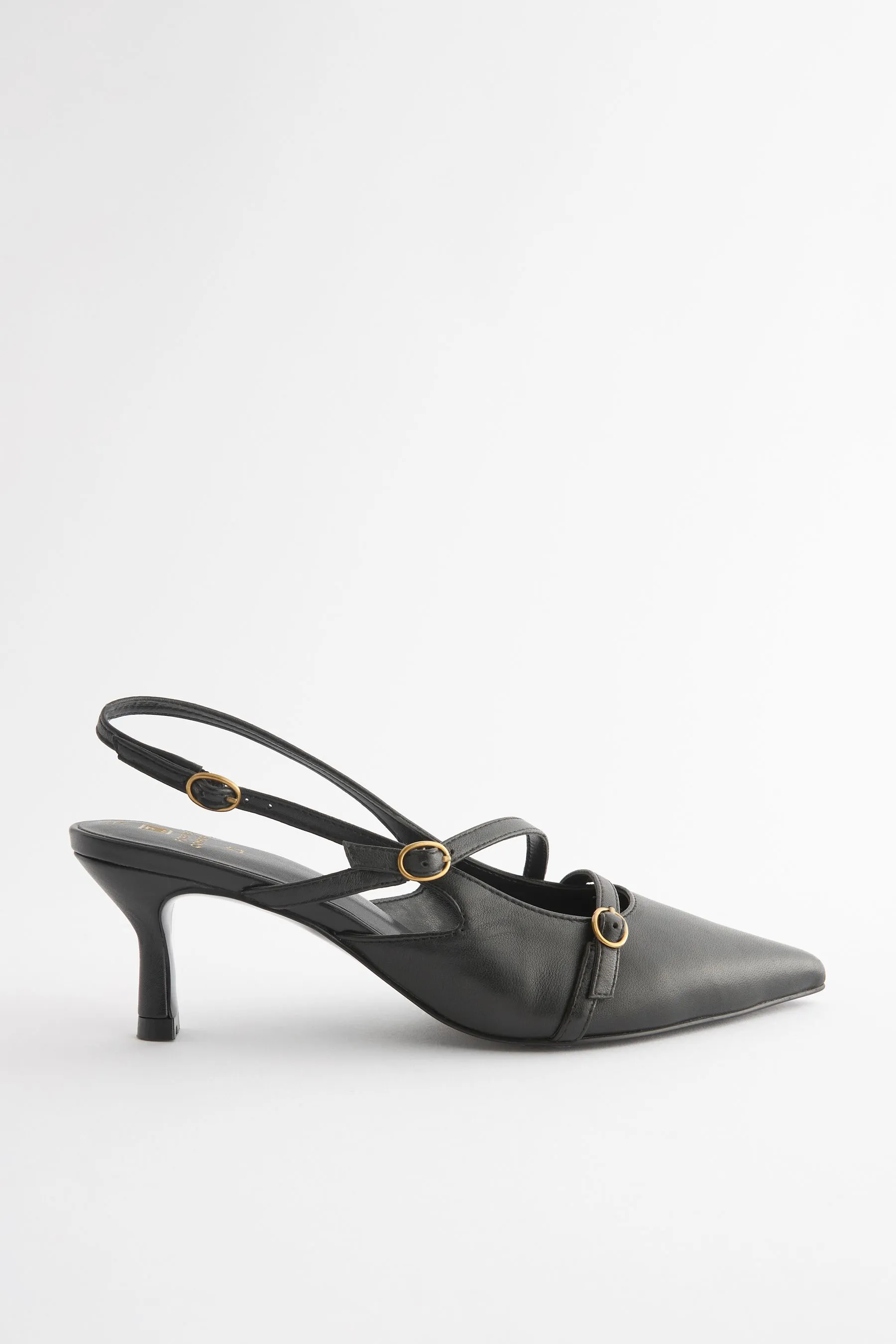 Black Forever Comfort® Leather Multi Buckle Slingback Heels