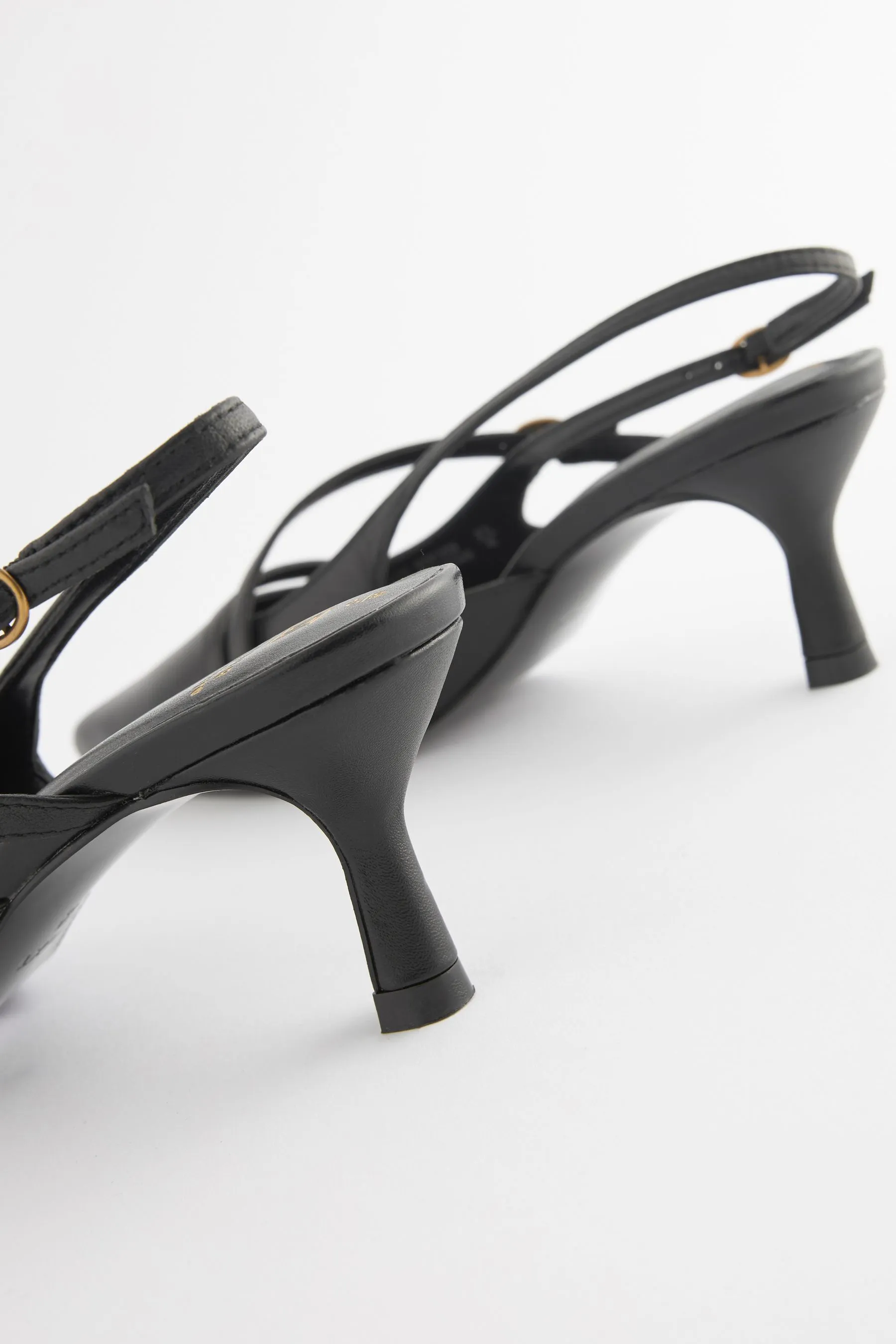 Black Forever Comfort® Leather Multi Buckle Slingback Heels