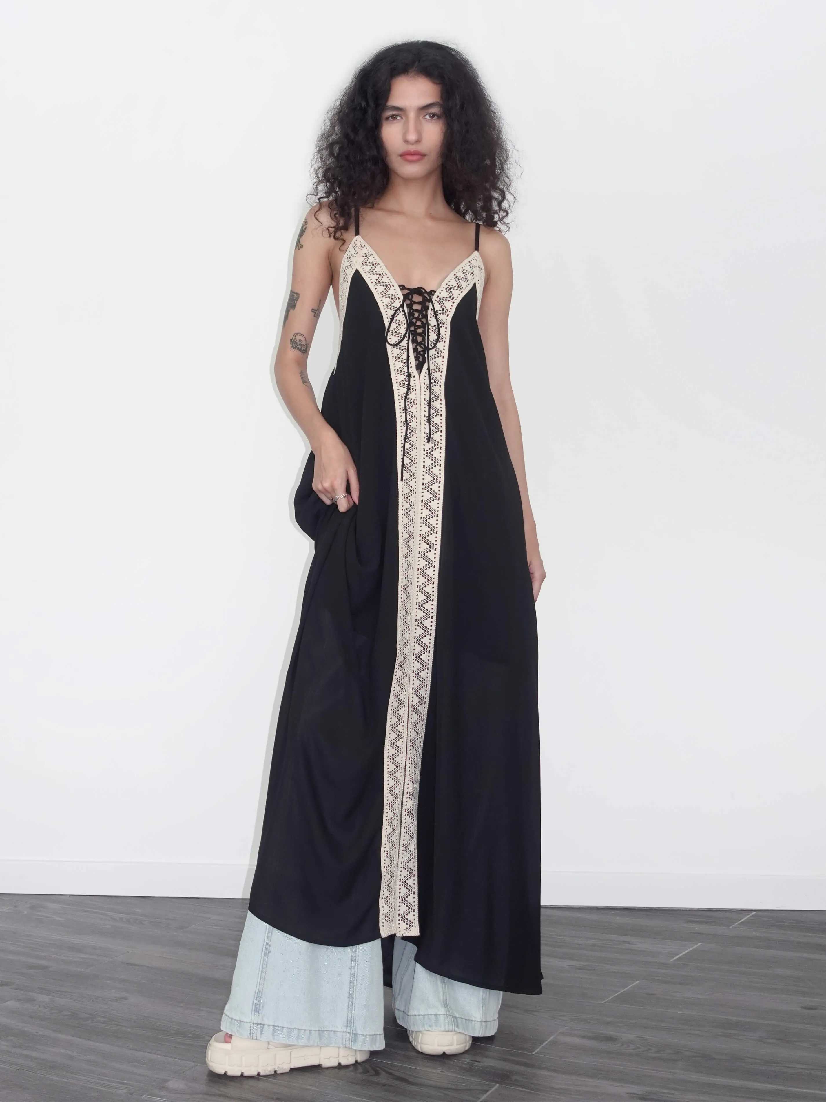 Black Front Slit Sling Dress