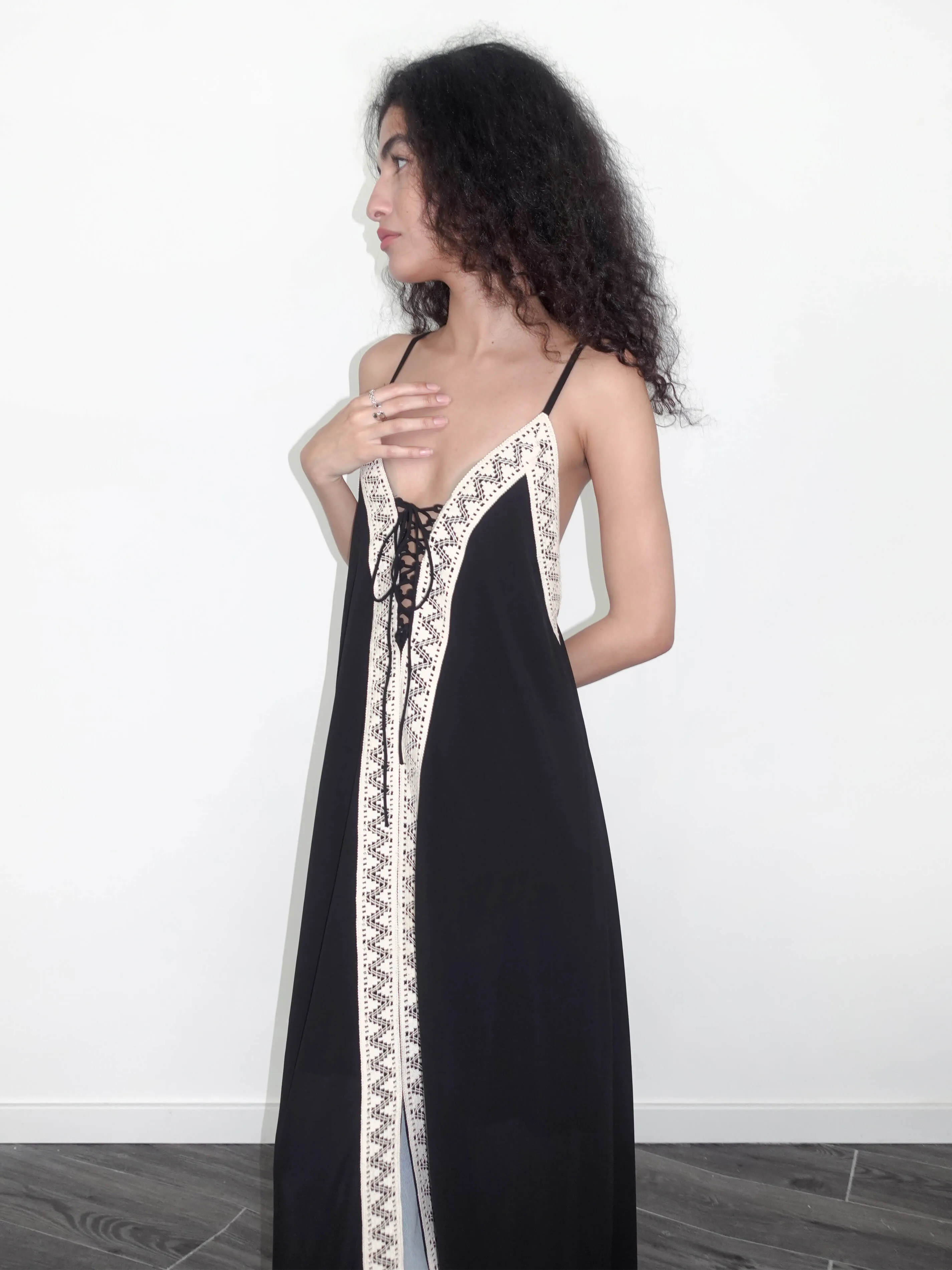 Black Front Slit Sling Dress