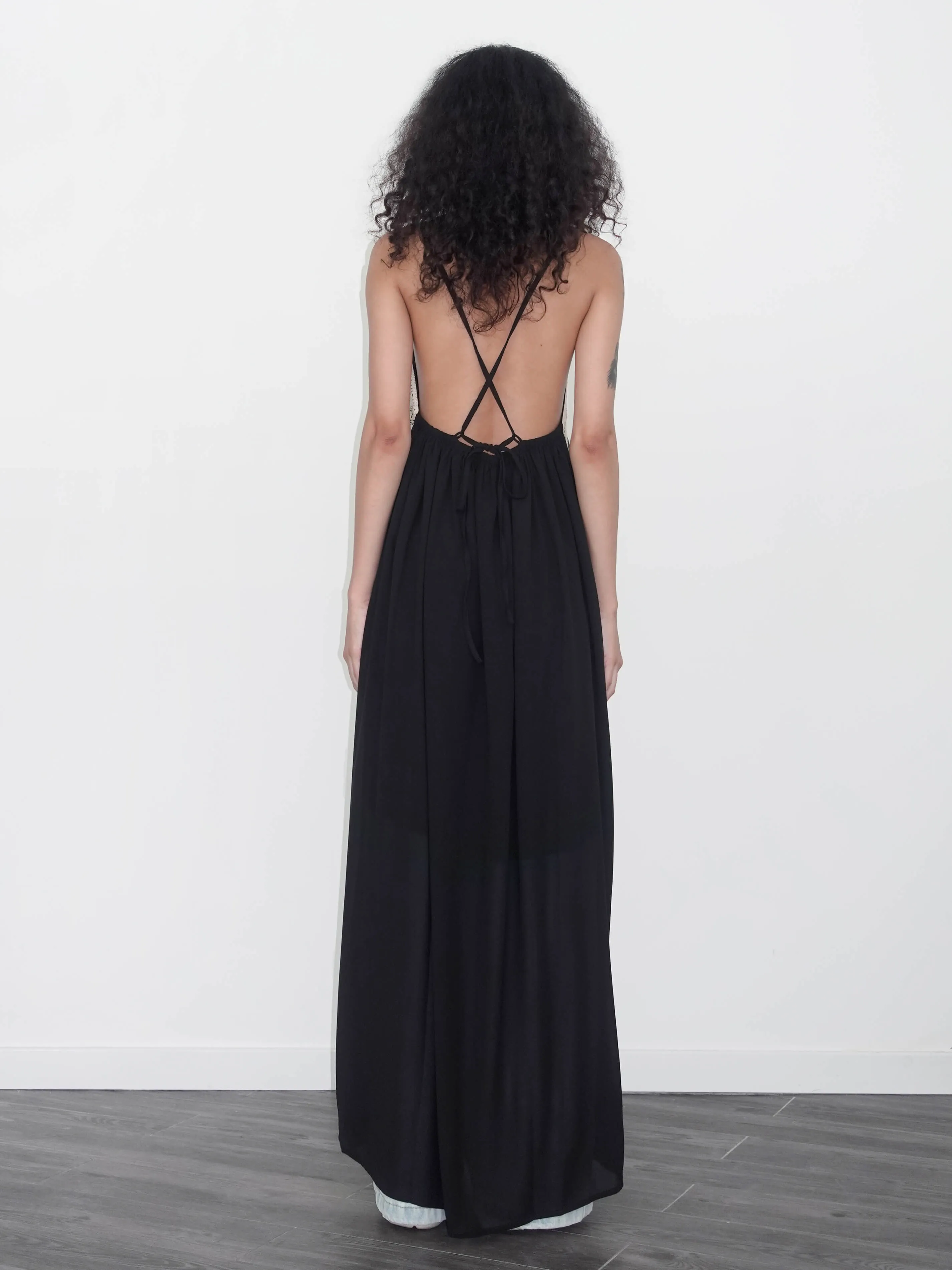 Black Front Slit Sling Dress