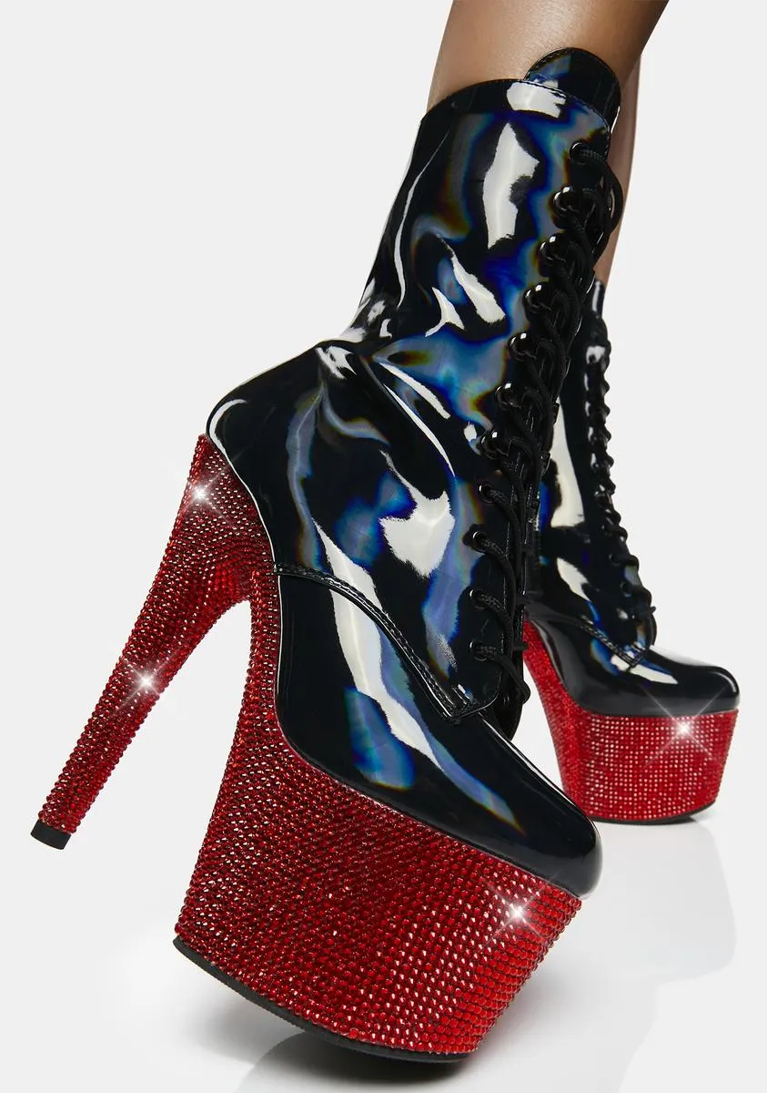 Black Holo Bejeweled-1020-7 Platform Heels-