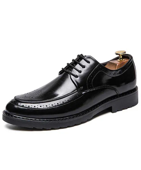 Black retro brogue leather derby dress shoe 1753