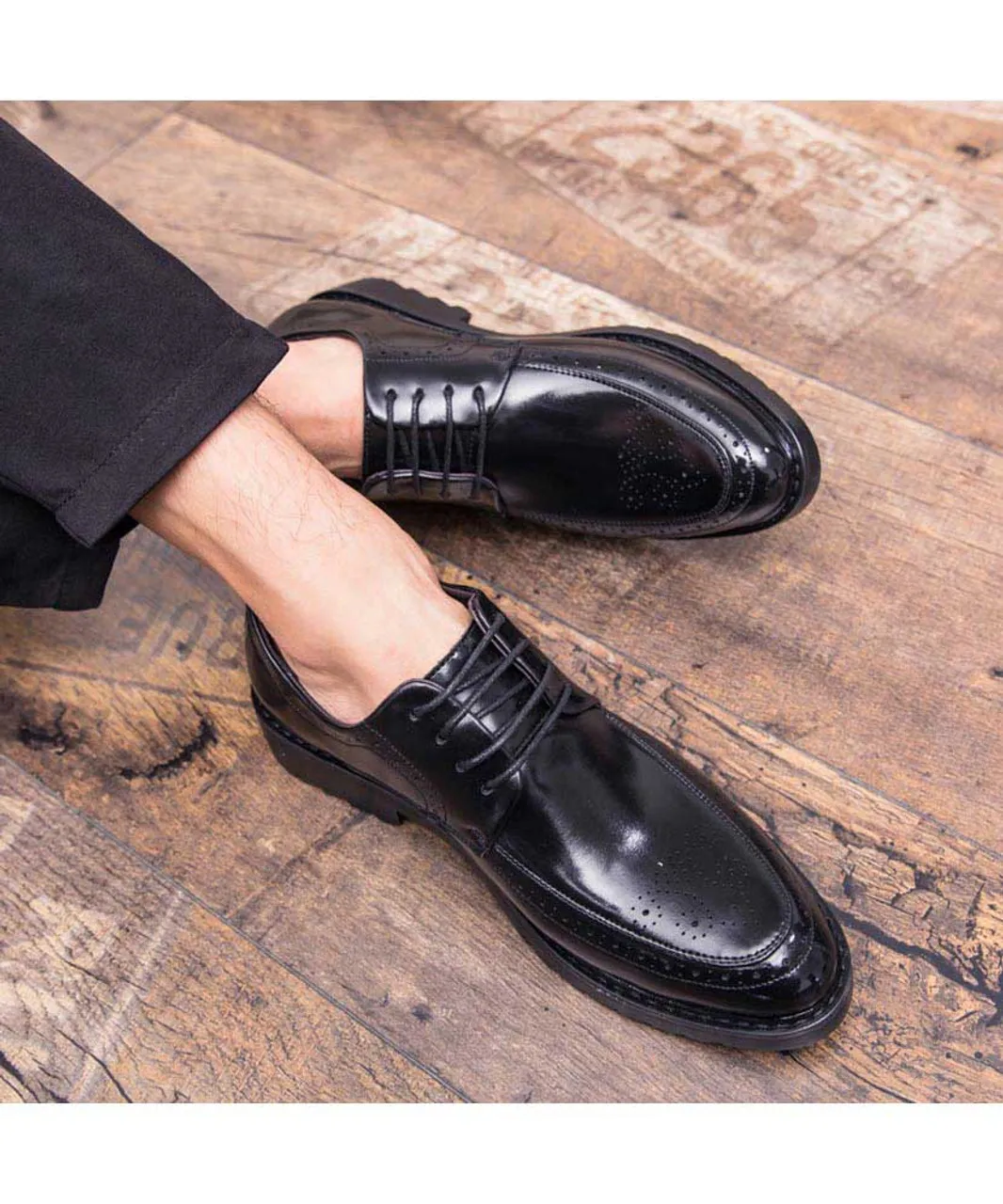 Black retro brogue leather derby dress shoe 1753