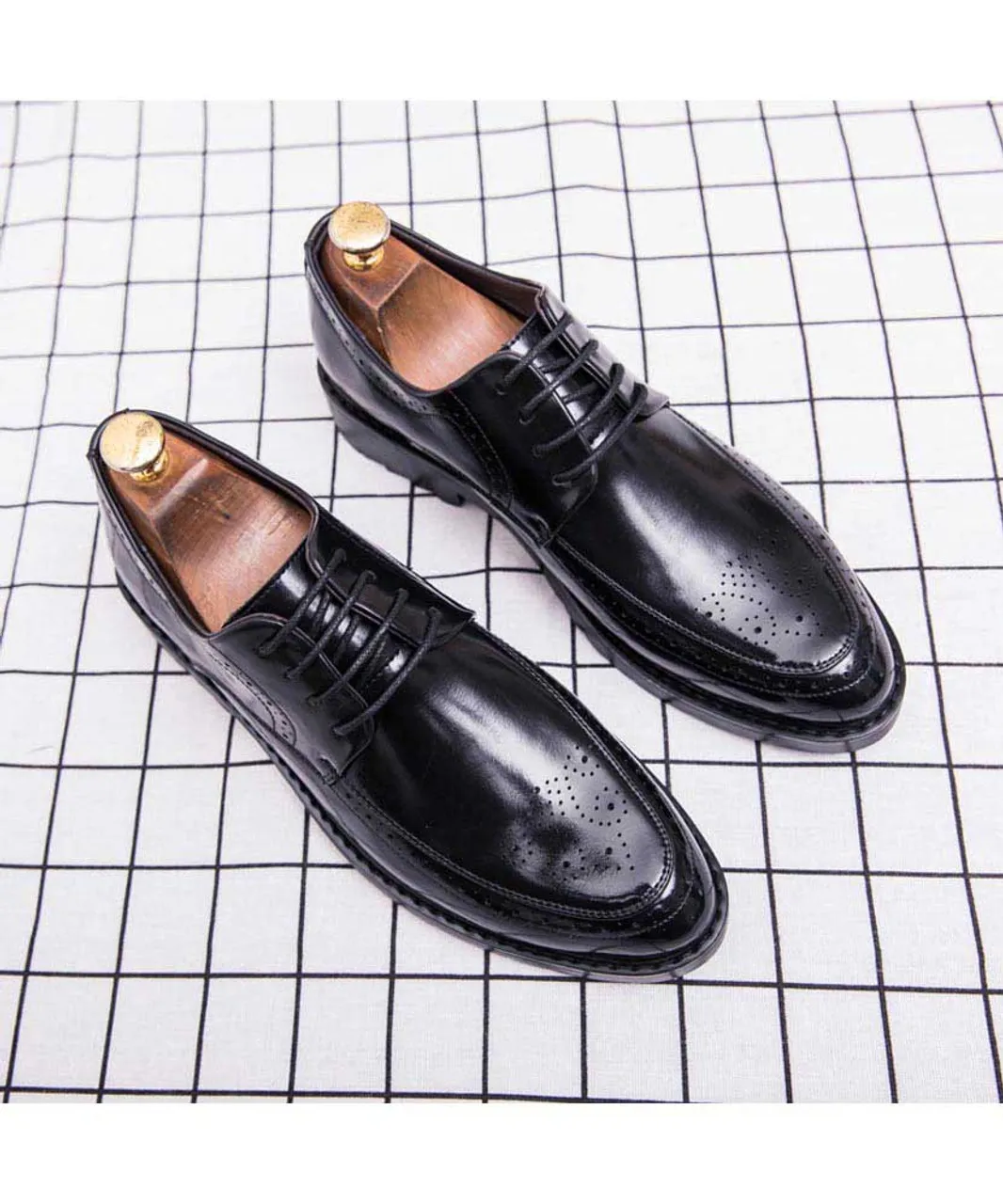 Black retro brogue leather derby dress shoe 1753