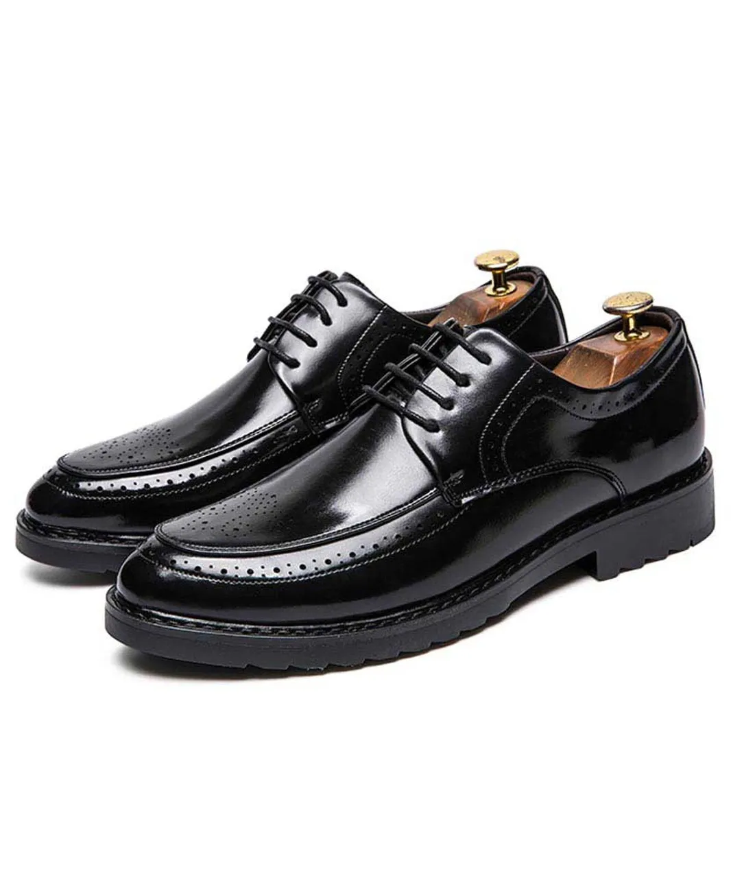 Black retro brogue leather derby dress shoe 1753