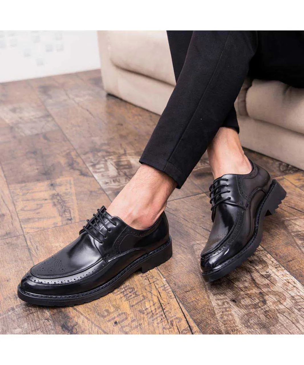 Black retro brogue leather derby dress shoe 1753