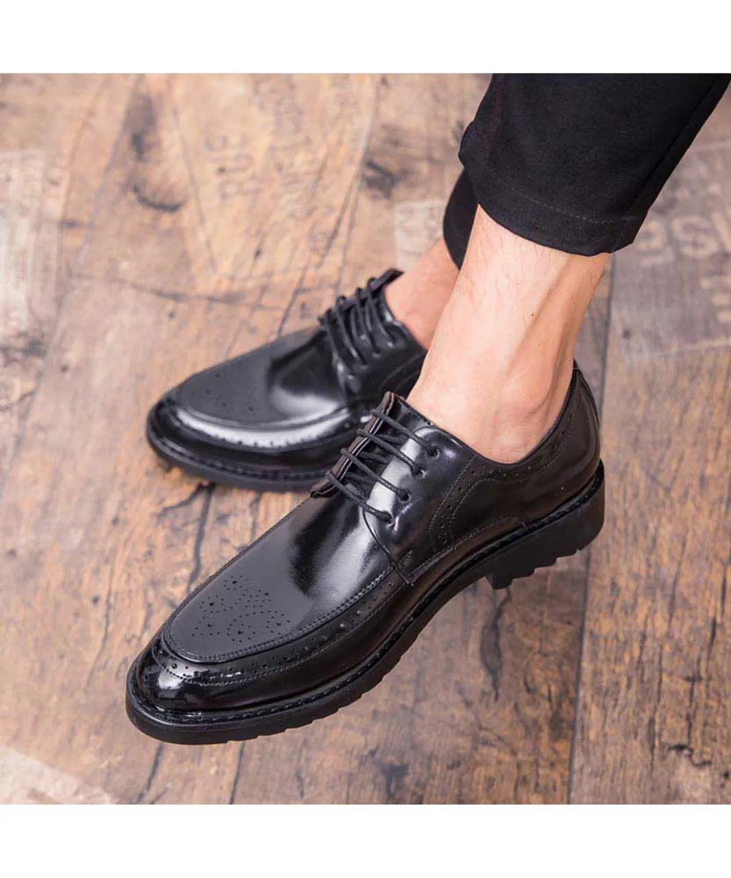 Black retro brogue leather derby dress shoe 1753