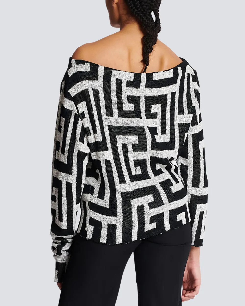 Blanc and Noir Monogram Jersey Off The Shoulder Top