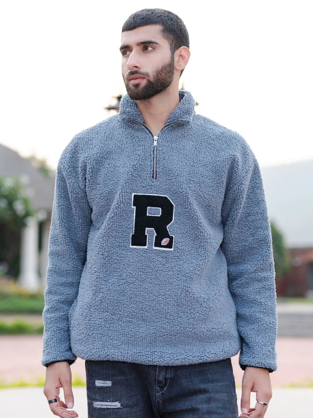 Blue Grey R Fleece Sherpa Sweatshirt