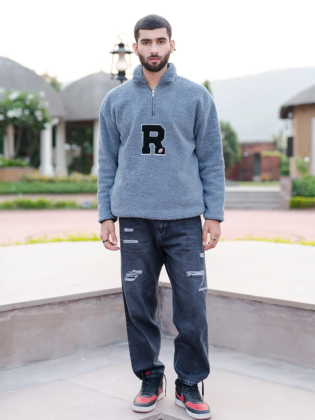 Blue Grey R Fleece Sherpa Sweatshirt