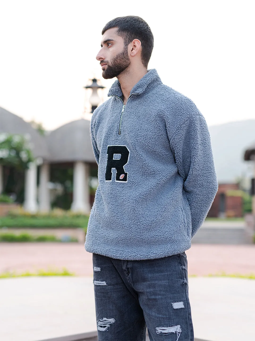 Blue Grey R Fleece Sherpa Sweatshirt