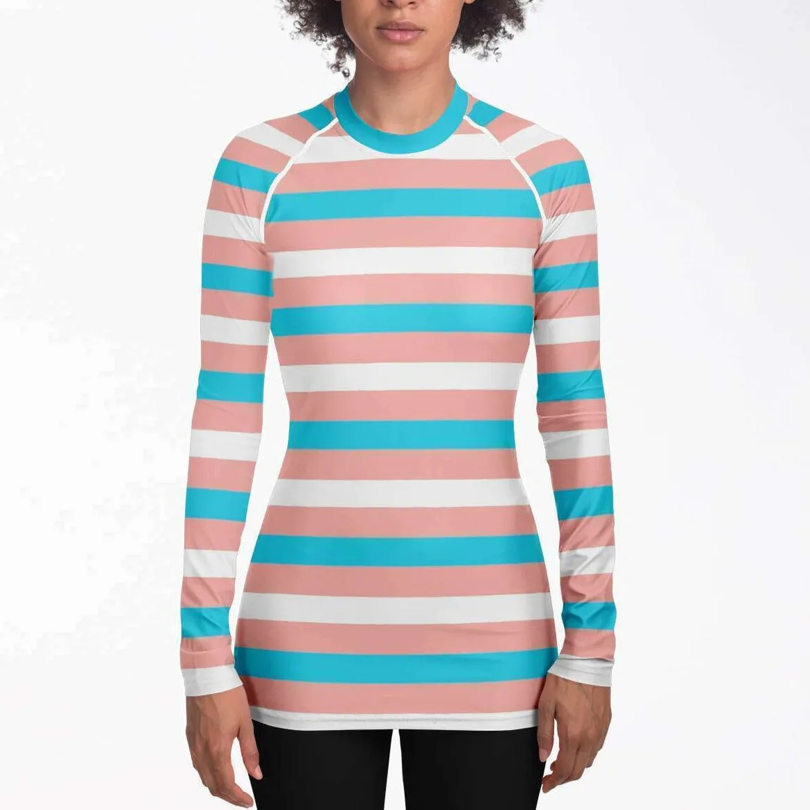 Blue Pink White Pride Candy Striped Light Compression Fit Base Layer Shirt