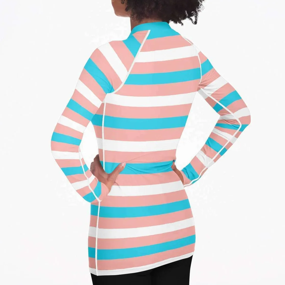 Blue Pink White Pride Candy Striped Light Compression Fit Base Layer Shirt