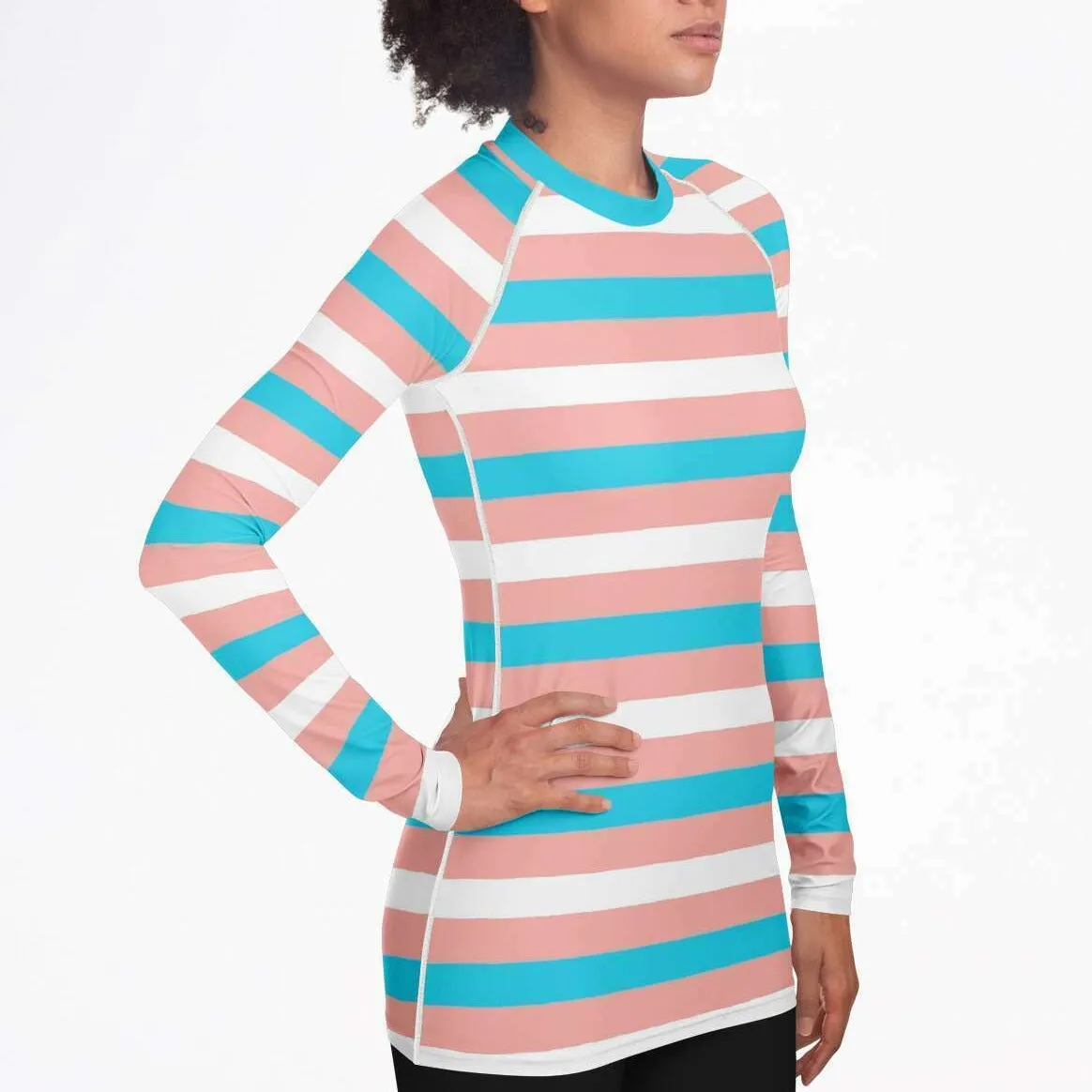 Blue Pink White Pride Candy Striped Light Compression Fit Base Layer Shirt