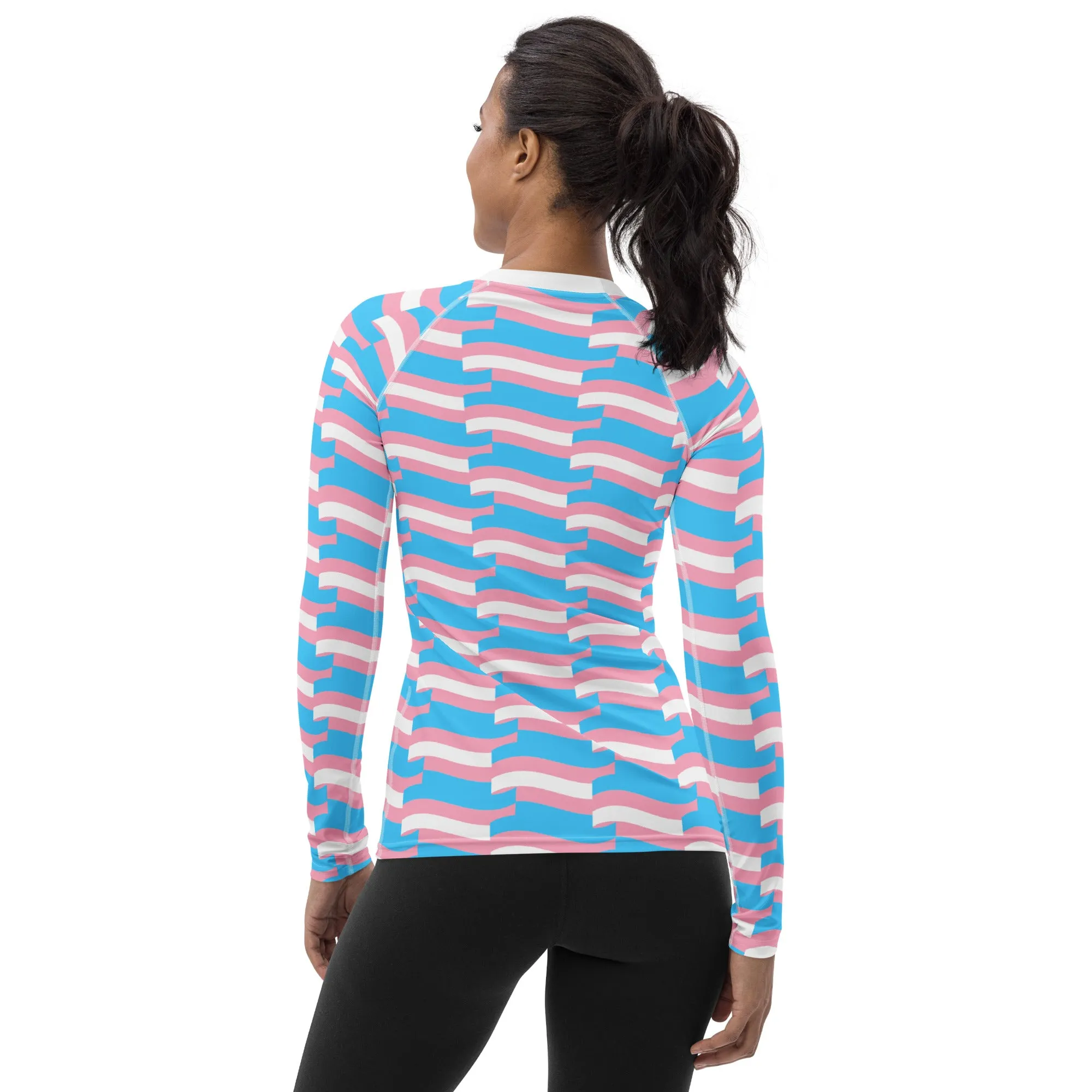 Blue Pink White Pride Mosaic Sleeves Light Compression Fit Boyfriend Base Layer Shirt