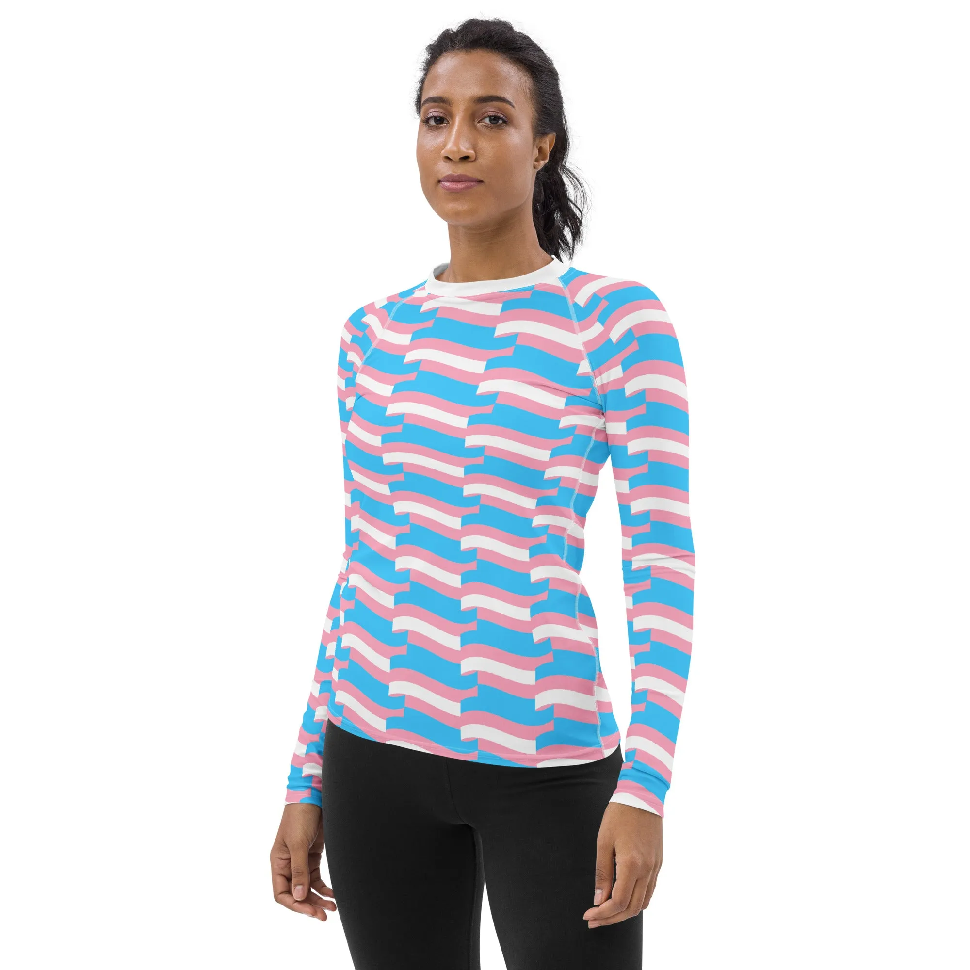 Blue Pink White Pride Mosaic Sleeves Light Compression Fit Boyfriend Base Layer Shirt