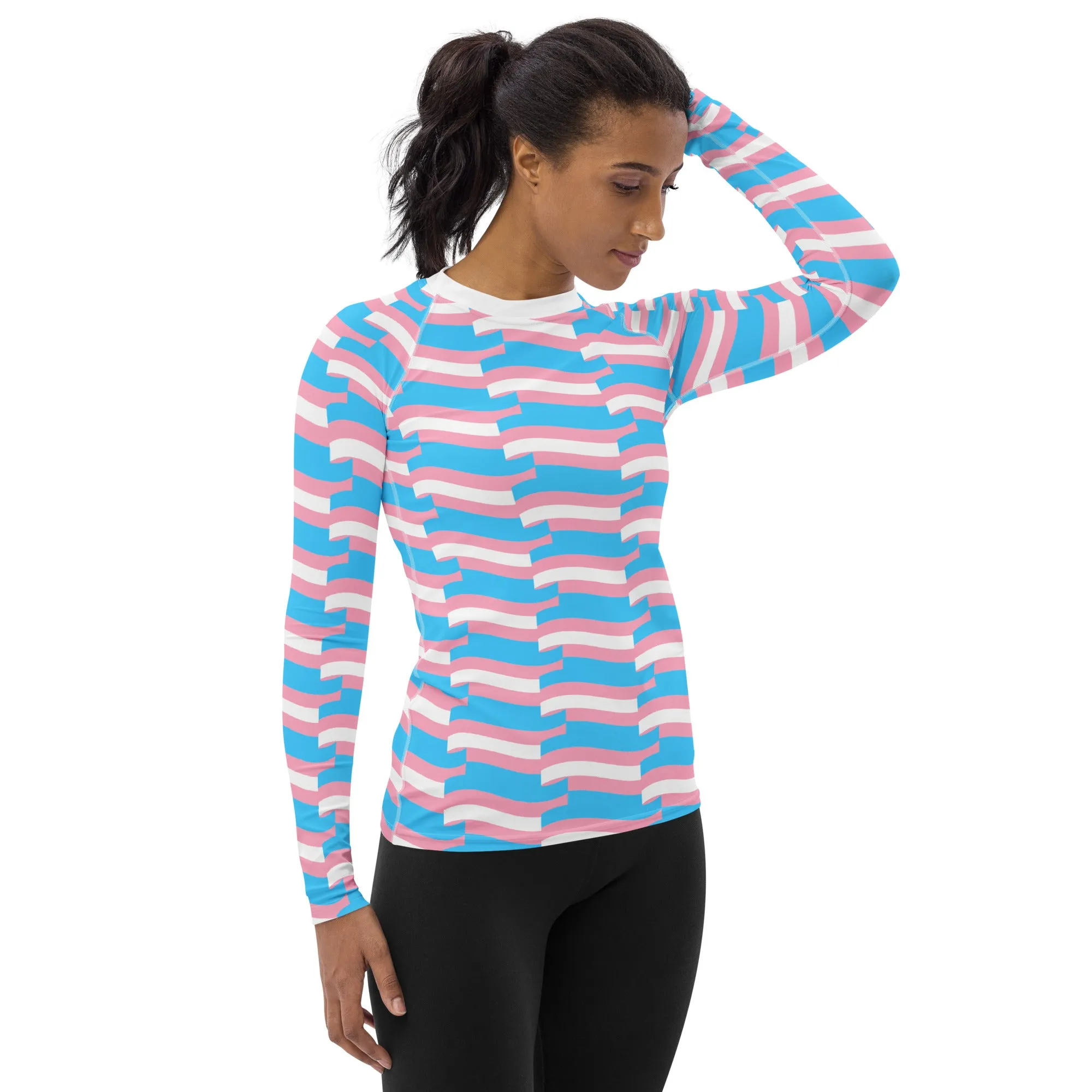 Blue Pink White Pride Mosaic Sleeves Light Compression Fit Boyfriend Base Layer Shirt