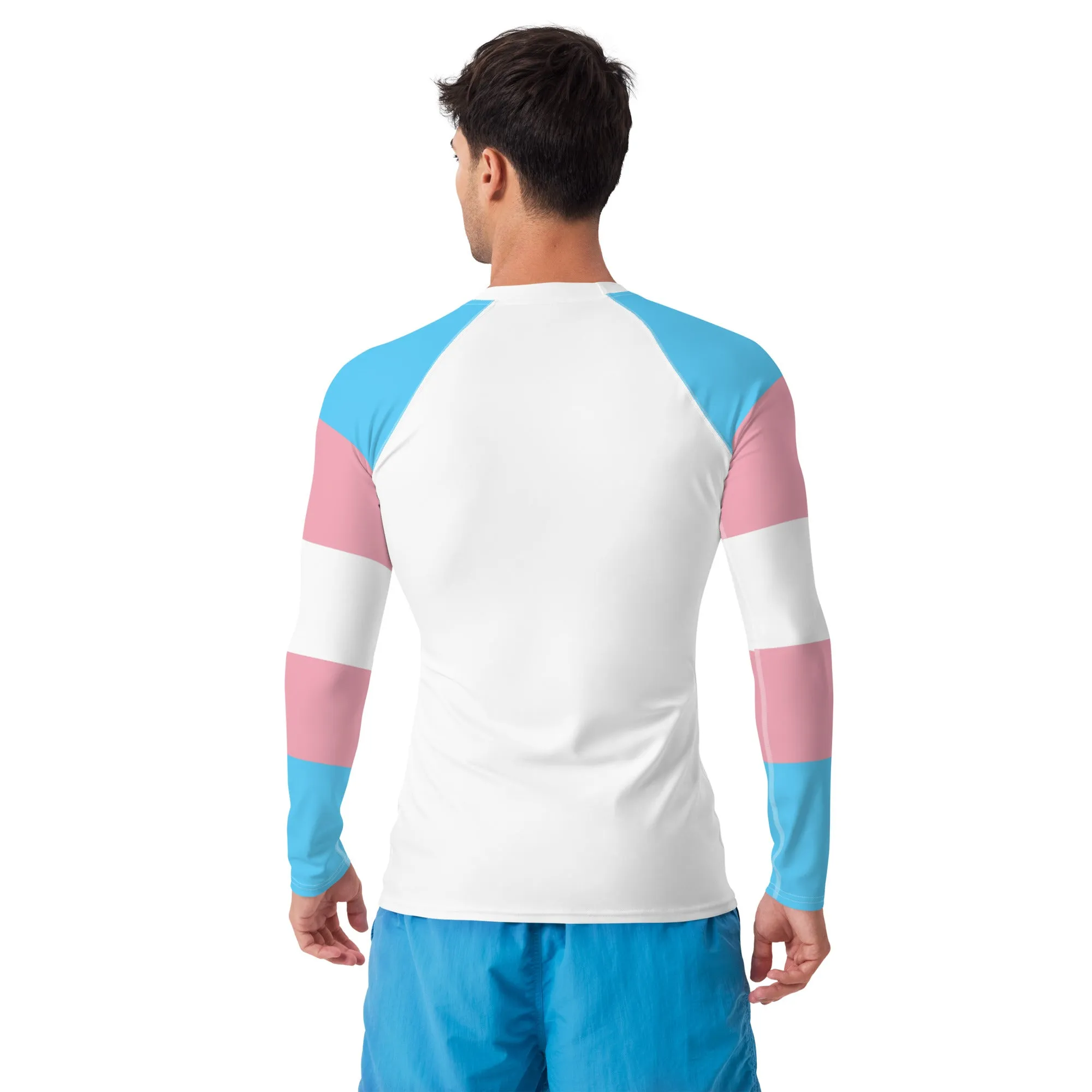 Blue Pink White Pride Sleeves Light Compression Fit Boyfriend Base Layer Shirt