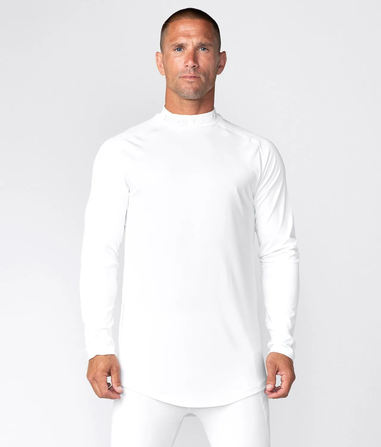 Born Tough Mock Neck Long Sleeve Base Layer Athletic Shirt For Men White