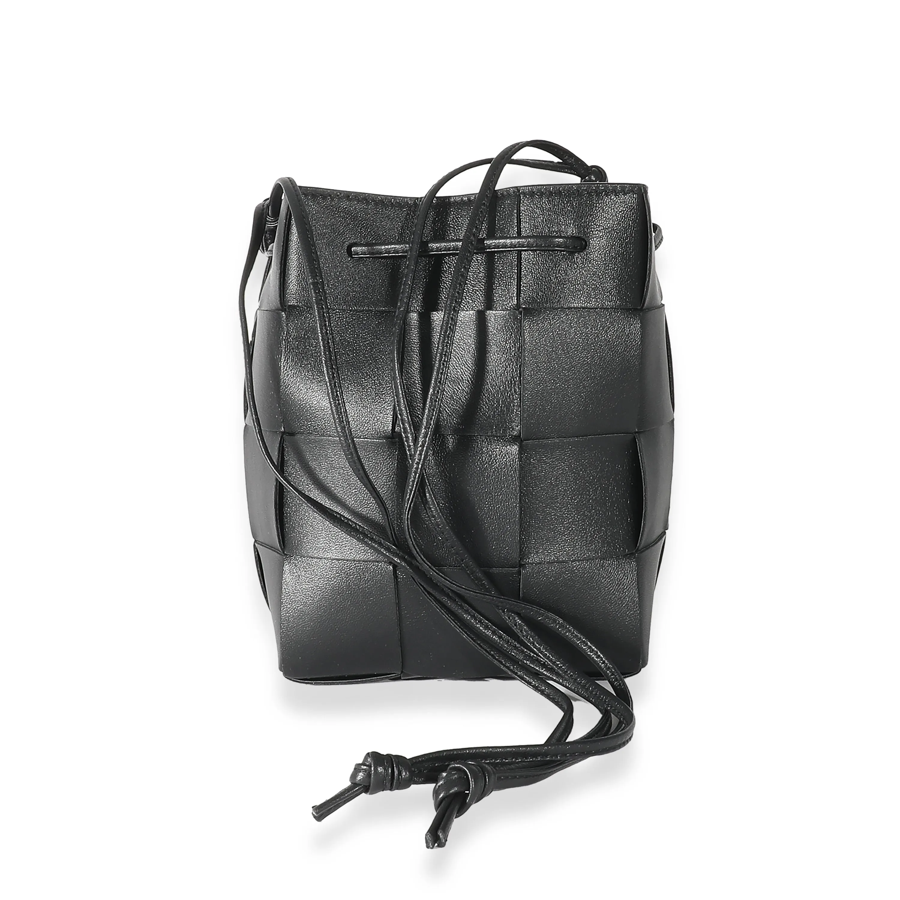 Bottega Veneta Black Intrecciato Lambskin Small Cassette Crossbody Bucket