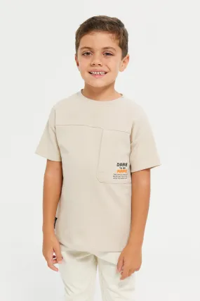 Boys Beige Soft Feel Drop Shoulder T-Shirt