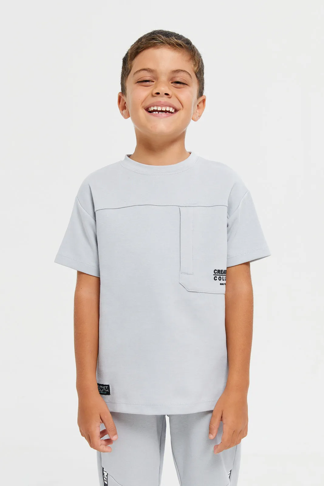 Boys Grey Printed Soft Feel Drop Shoulder T-Shirt