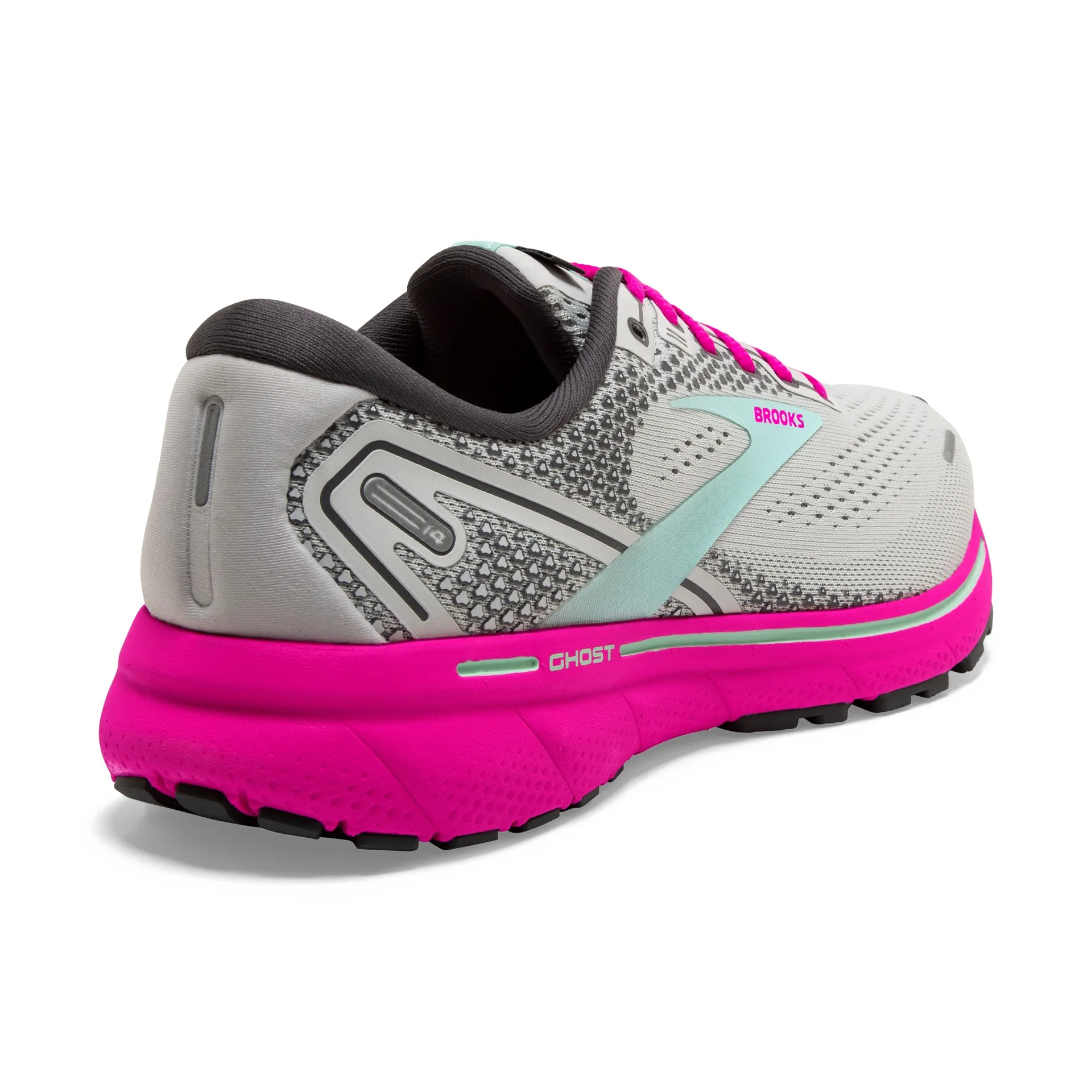 Brooks Womens Ghost 14 Lightweight Athletic Shoe- Oyster/Yucca/Pink