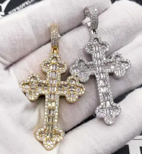 Budded Cross Baguette VVS CZ Hip Hop Iced Out Pendant