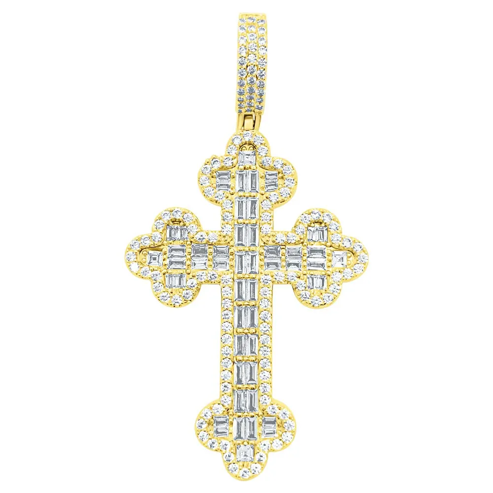 Budded Cross Baguette VVS CZ Hip Hop Iced Out Pendant