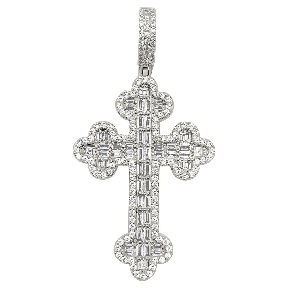 Budded Cross Baguette VVS CZ Hip Hop Iced Out Pendant