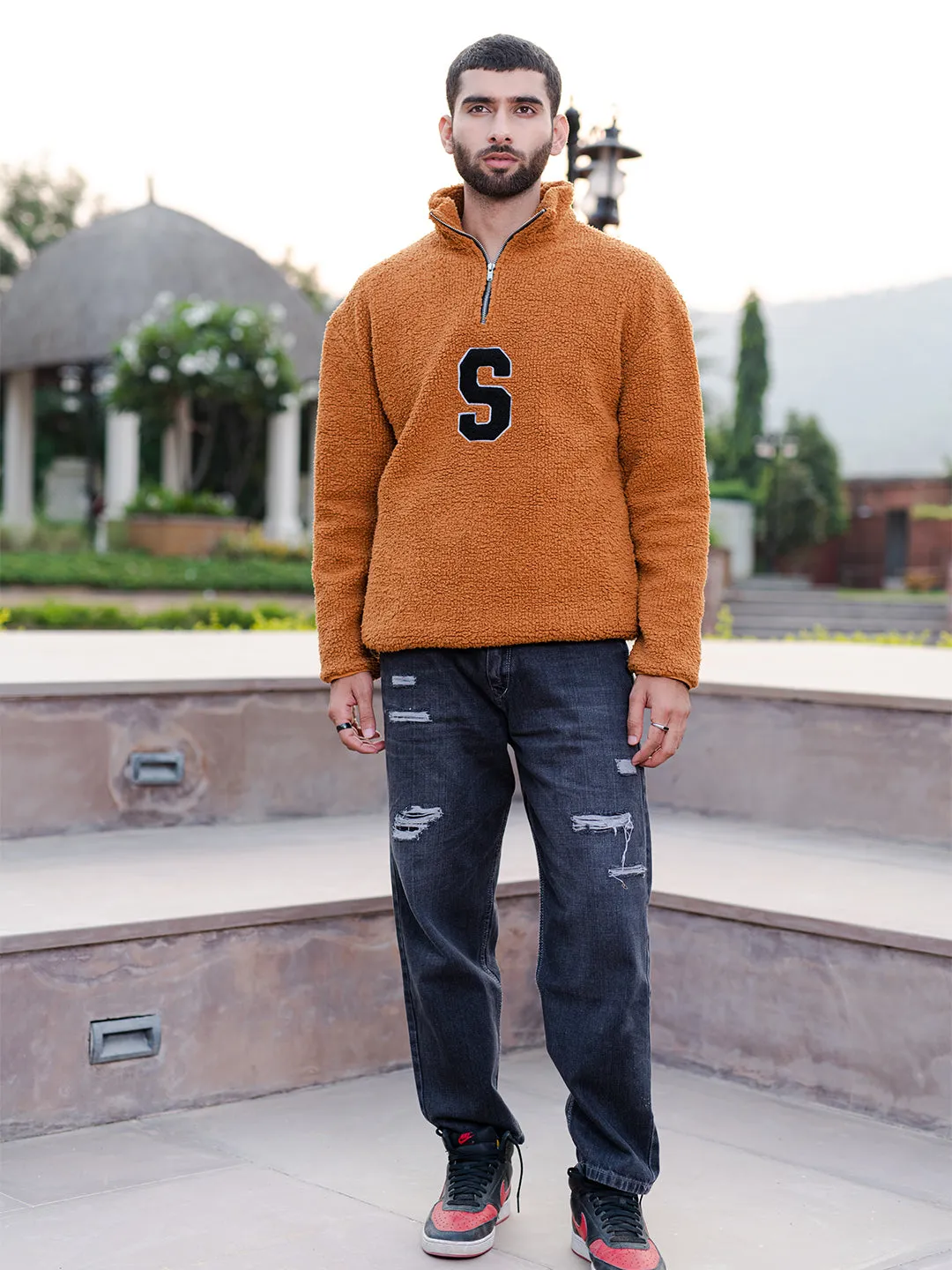 Burnt Orange S Fleece Sherpa Sweatshirt