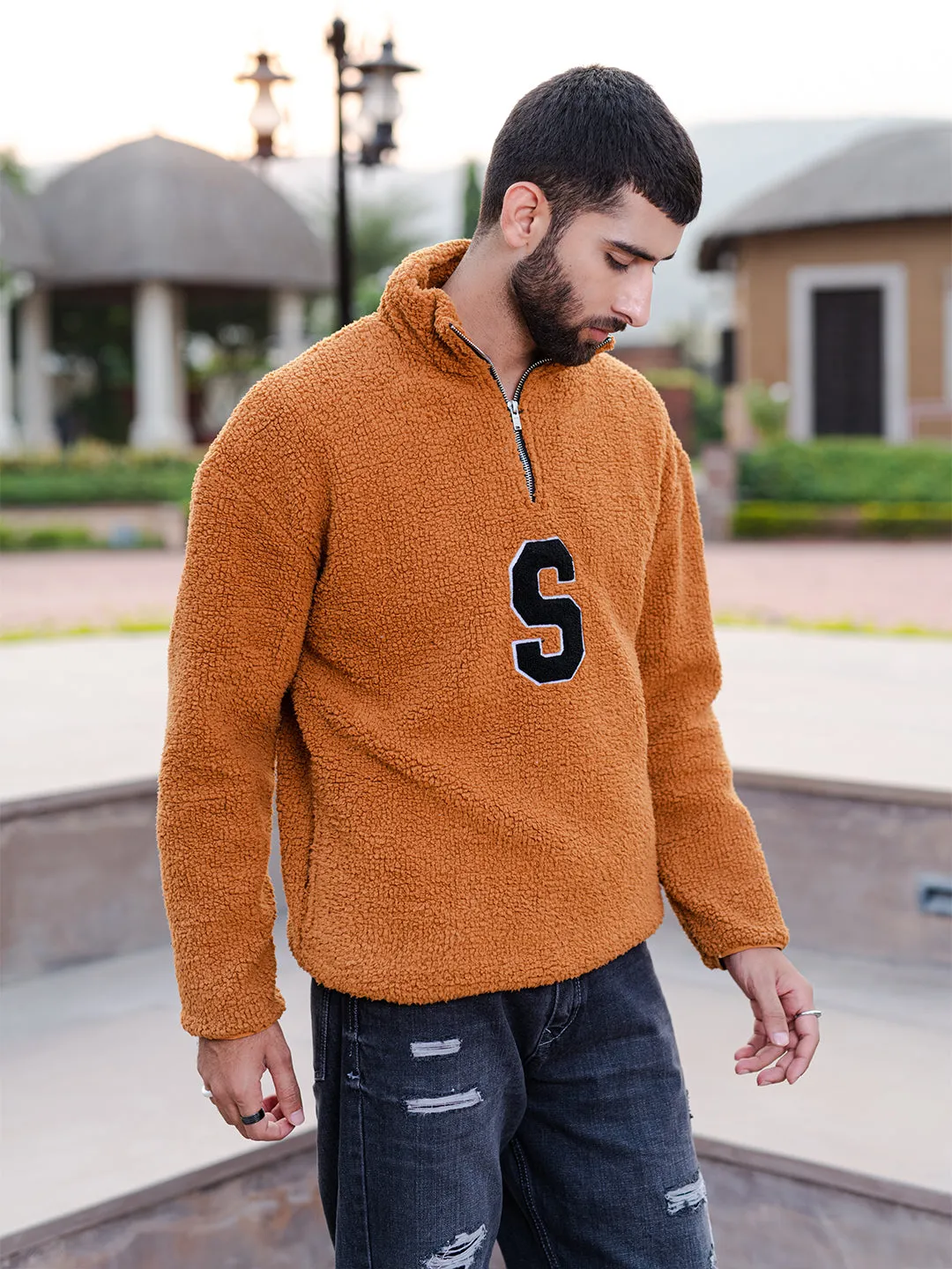 Burnt Orange S Fleece Sherpa Sweatshirt