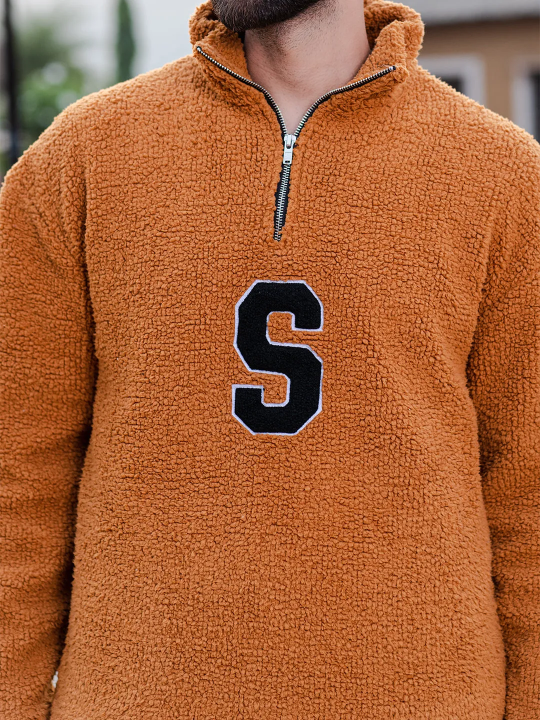 Burnt Orange S Fleece Sherpa Sweatshirt