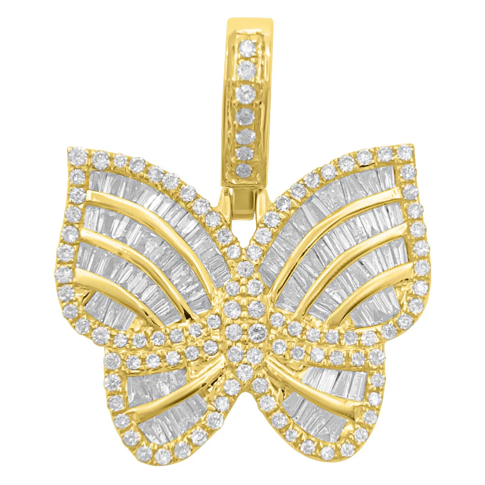 Butterfly Baguette .90cttw Diamond Pendant 10K White Or Yellow Gold