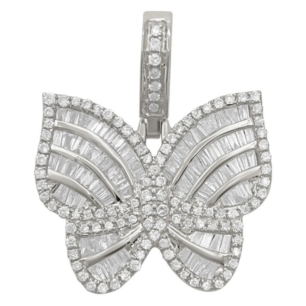 Butterfly Baguette .90cttw Diamond Pendant 10K White Or Yellow Gold