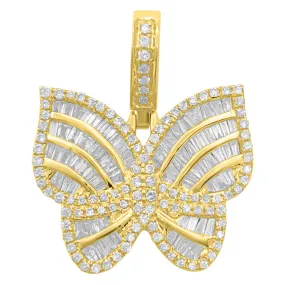 Butterfly Baguette .90cttw Diamond Pendant 10K White Or Yellow Gold