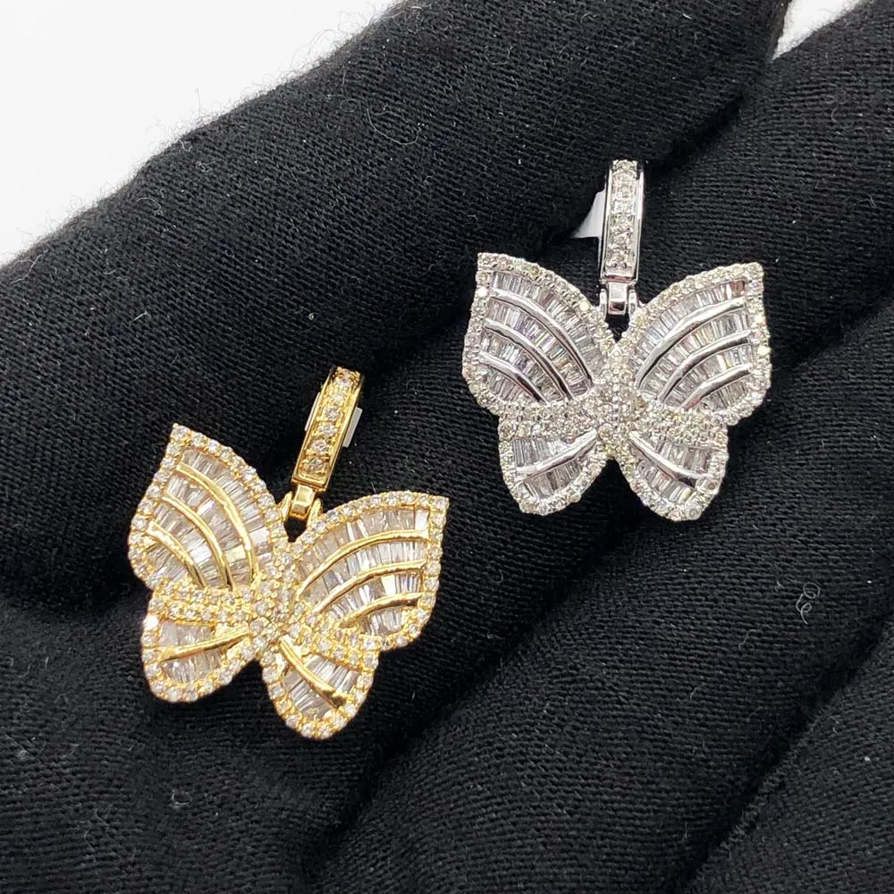 Butterfly Baguette .90cttw Diamond Pendant 10K White Or Yellow Gold