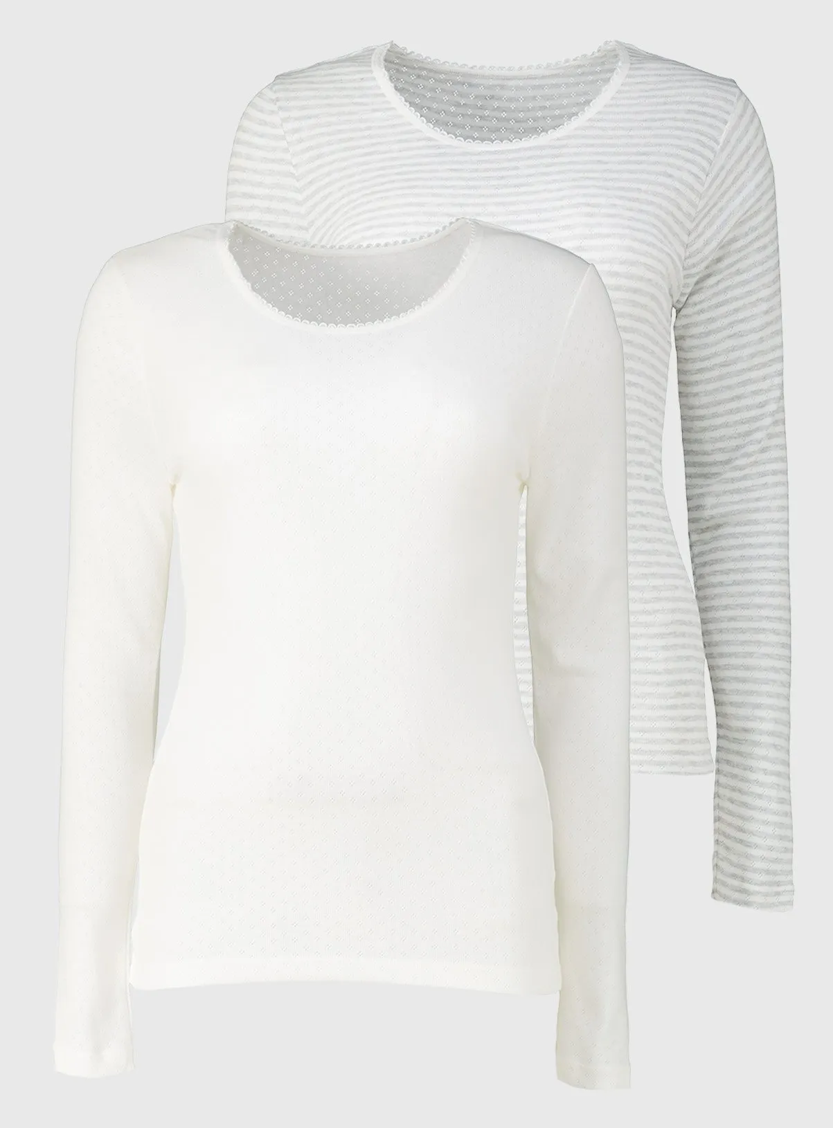 Buy Grey & Cream Pointelle Long Sleeve Thermal Top 2 Pack - 16 | Thermals | Tu