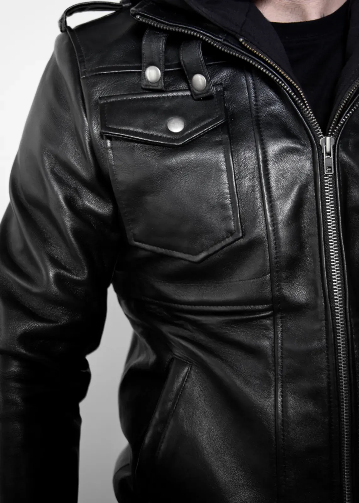 Buy Mens Onyx Black Hooded Leather Jacket | Luca Designs