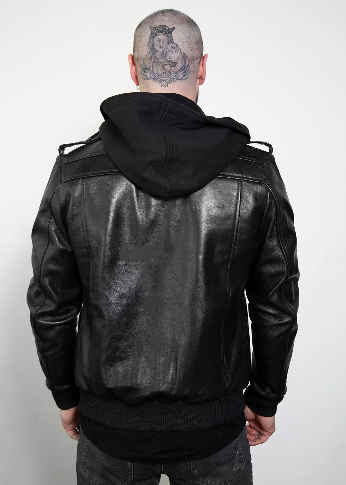 Buy Mens Onyx Black Hooded Leather Jacket | Luca Designs