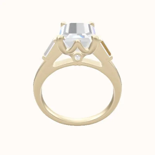 Cathedral Band with Baguette Sidestones Engagement Ring With Crown Six Prong w. accent Diamond Head