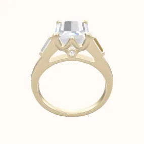 Cathedral Band with Baguette Sidestones Engagement Ring With Crown Six Prong w. accent Diamond Head