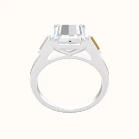 Cathedral Band with Baguette Sidestones Engagement Ring With Double Prongs Head